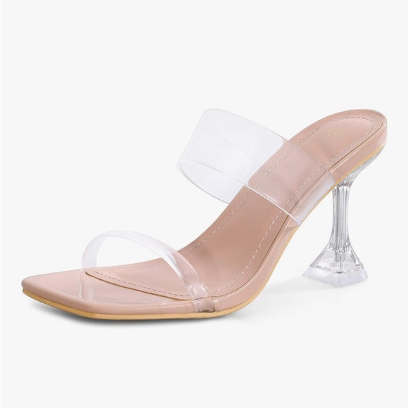 Cream and Tan Heels with Modern Transparent Design - Picture 1 of 6